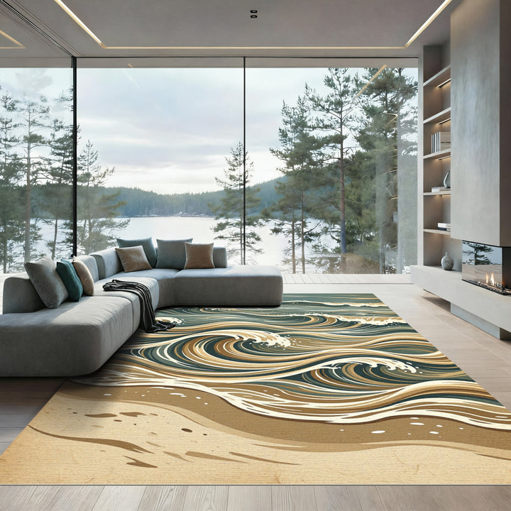 Ocean Waves In Sepia Tones Rug