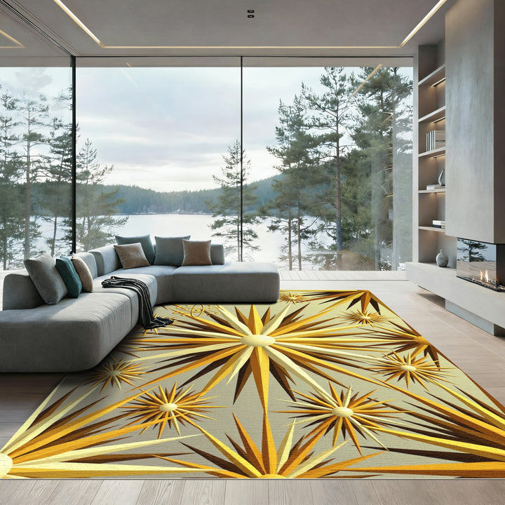 Golden Starburst Atom Abstract Rug
