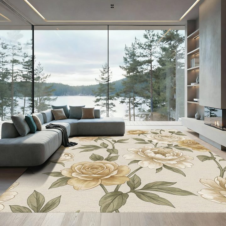 Vintage Cream Floral Garden Vine Rug