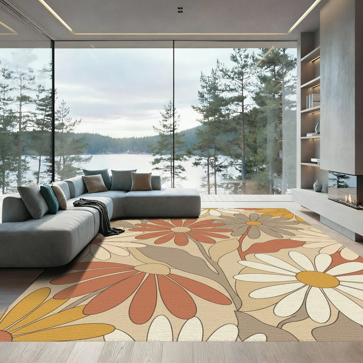 Earthy Tone Daisy Garden Floral Rug