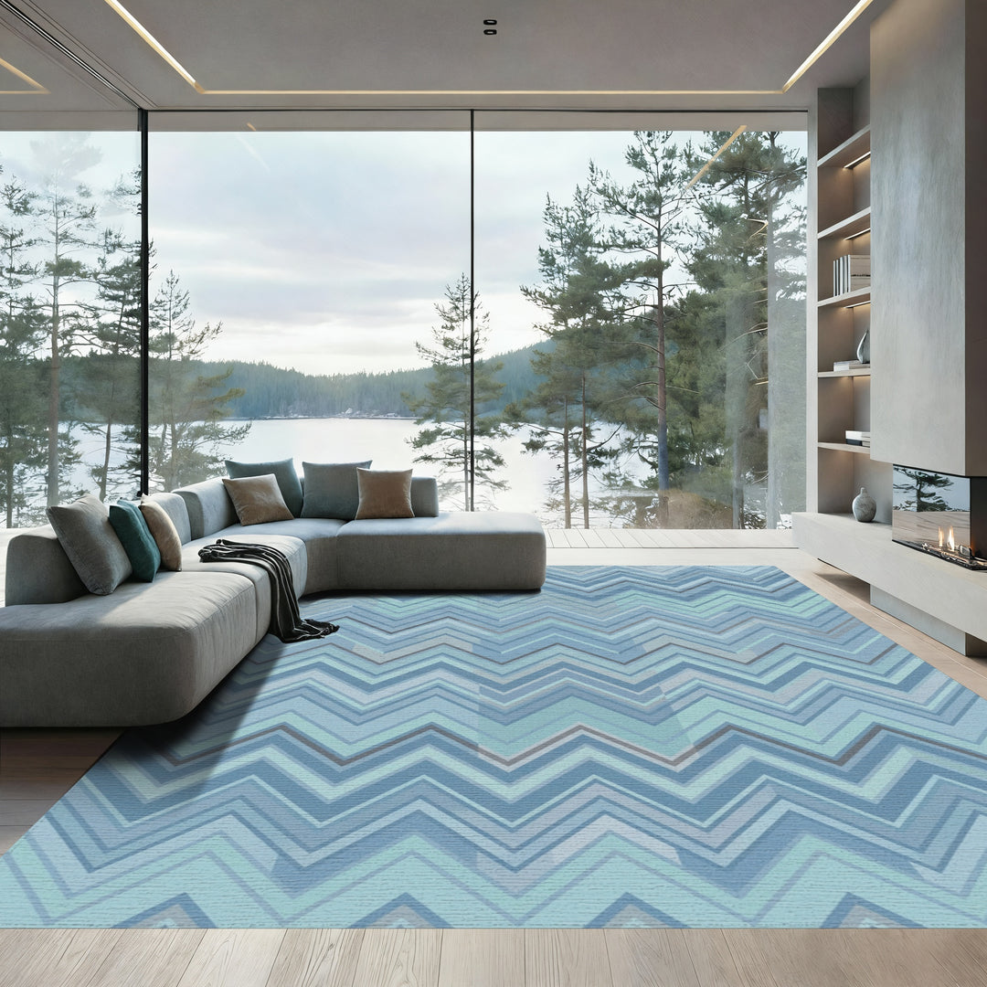 Abstract Blue Zigzag Geometric Rug