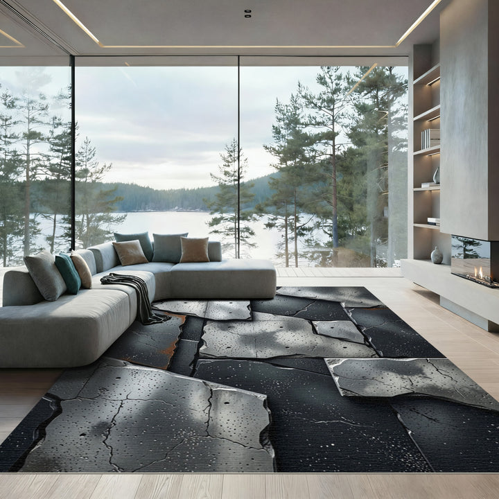Cracked Concrete Abstract Tones Rug