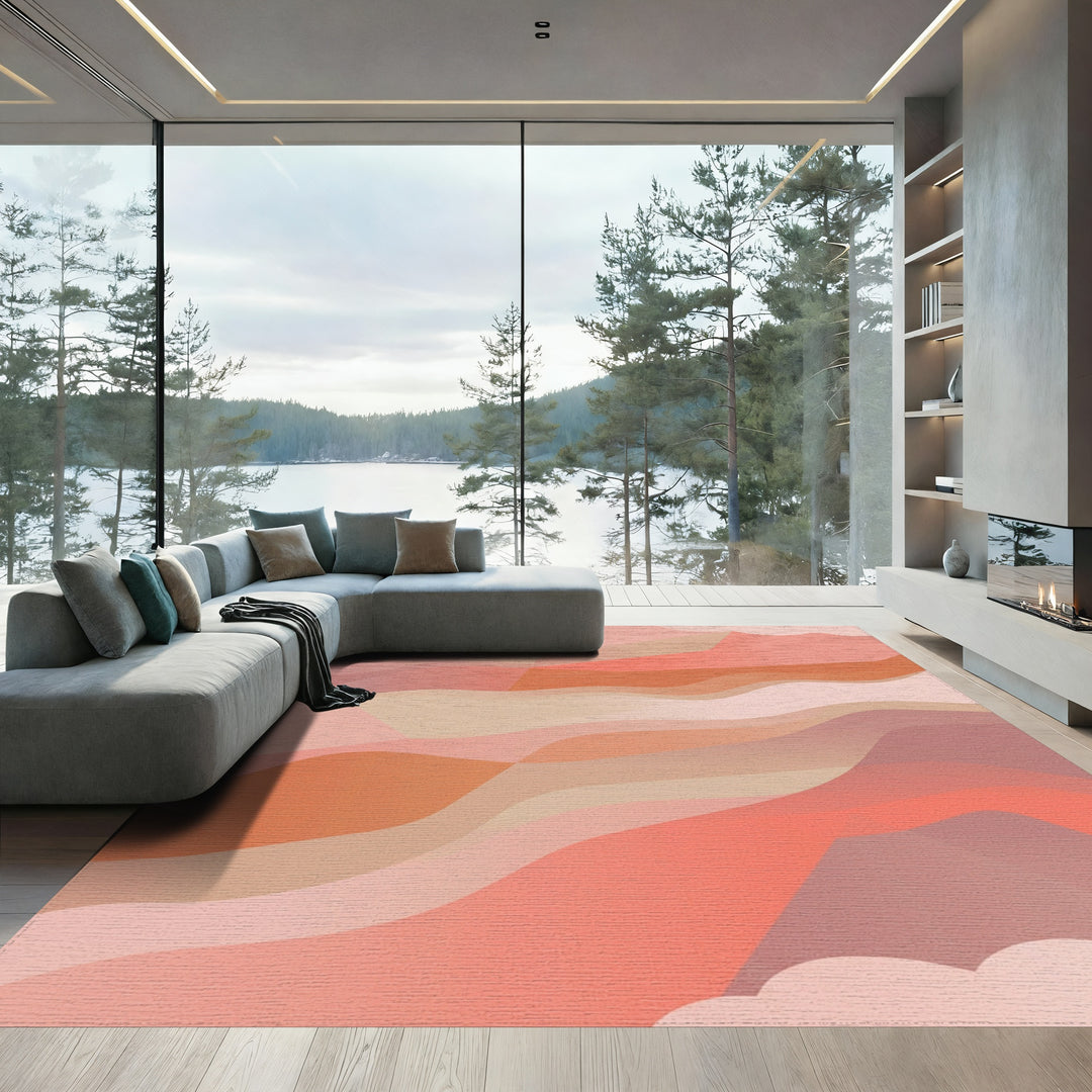 Terracotta Sunset Wavy Landscape Rug