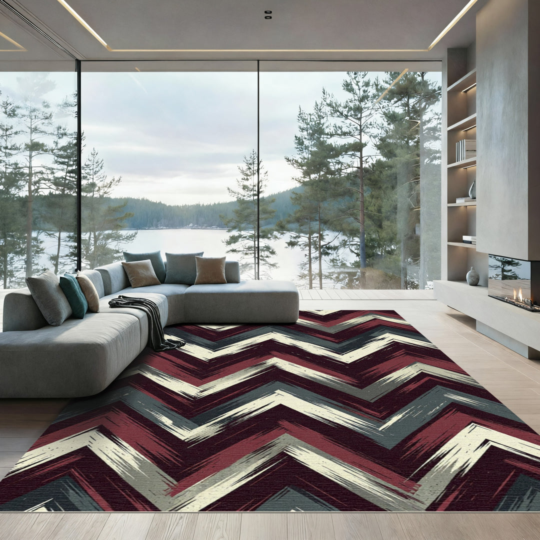 Bold Burgundy Chevron Textured Rug