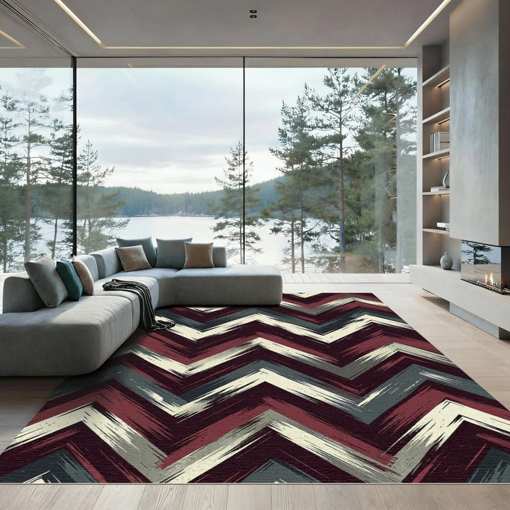 Bold Burgundy Chevron Textured Rug