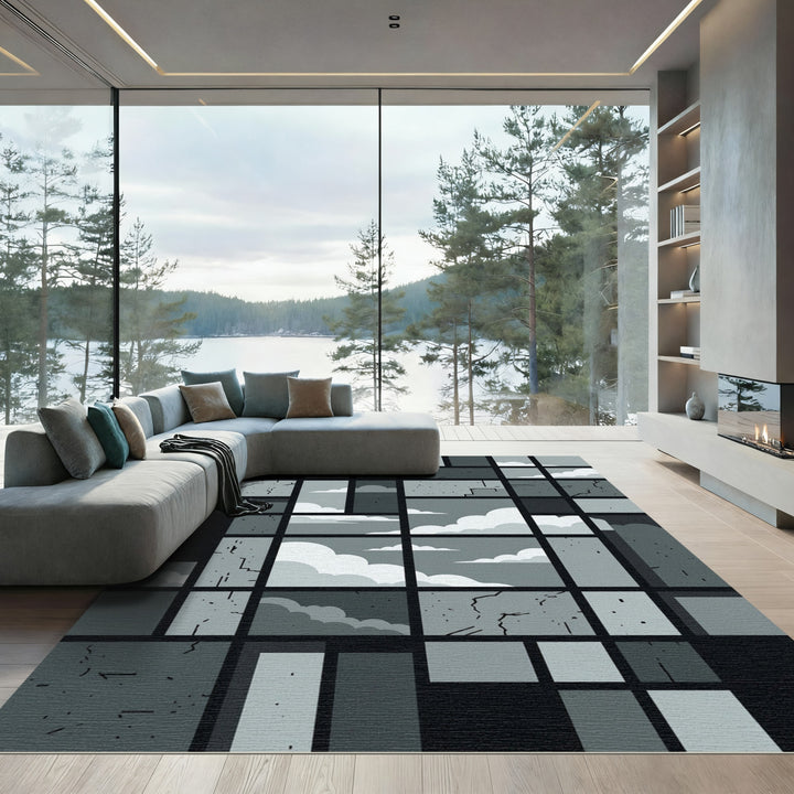 Monochromatic Cloudy Window Pane Rug