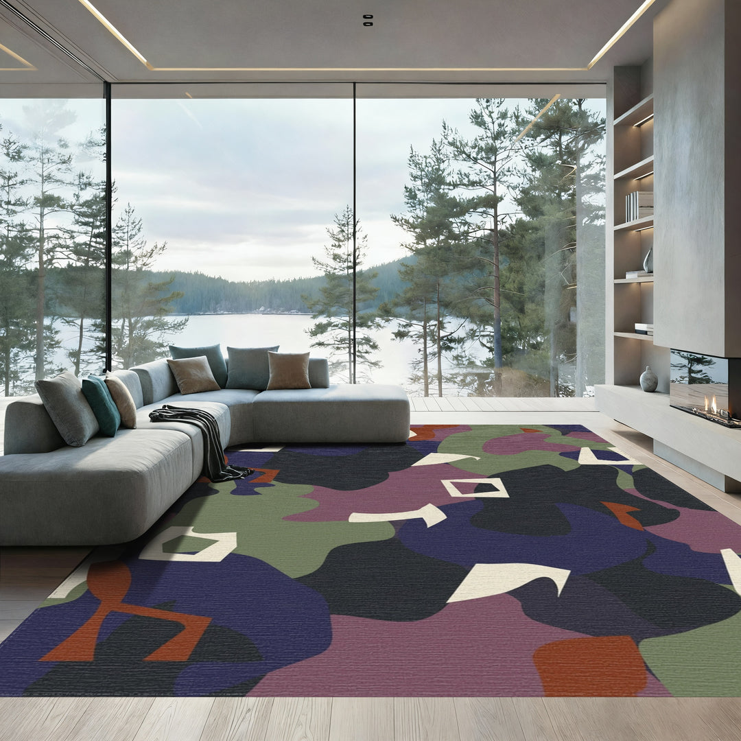 Abstract Earthy Tones Organic Shapes Rug
