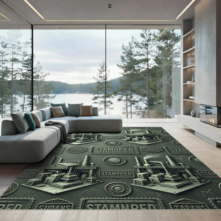 Industrial Factory Gears Pattern Rug