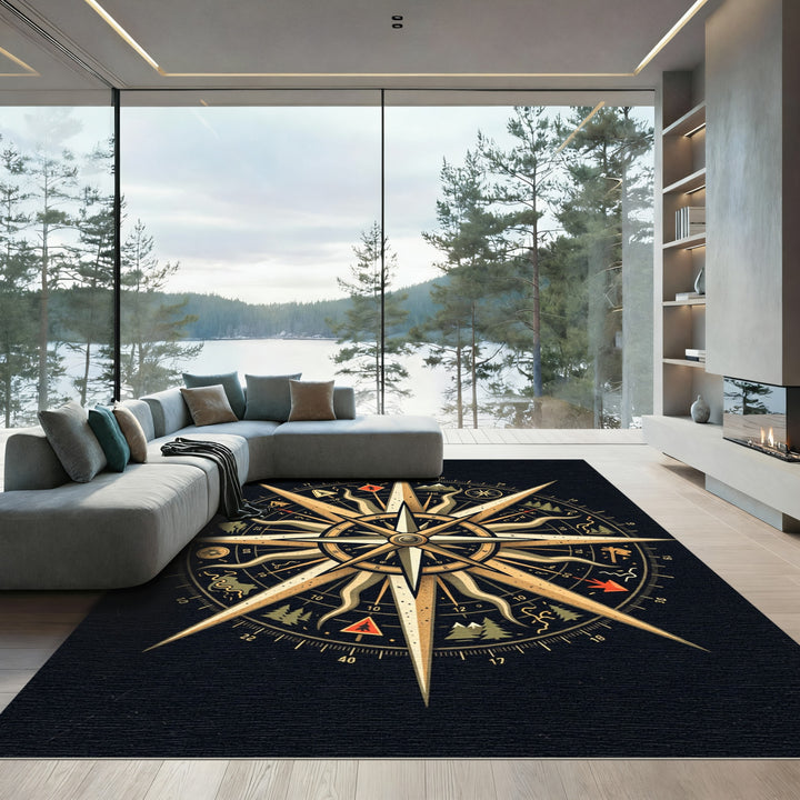 Vintage Compass Nautical Explorer Rug