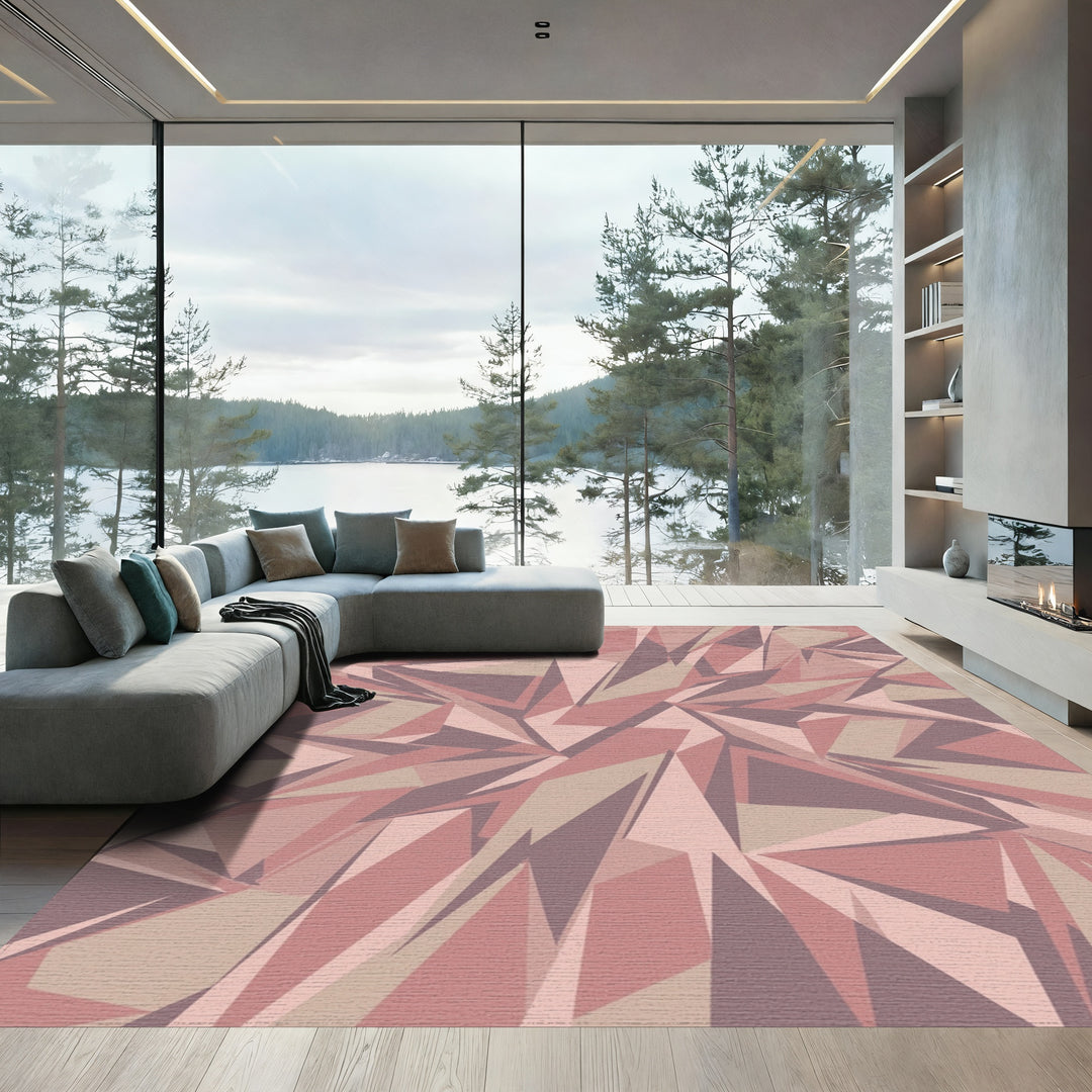 Soft Rose Shattered Geometric Abstract Rug