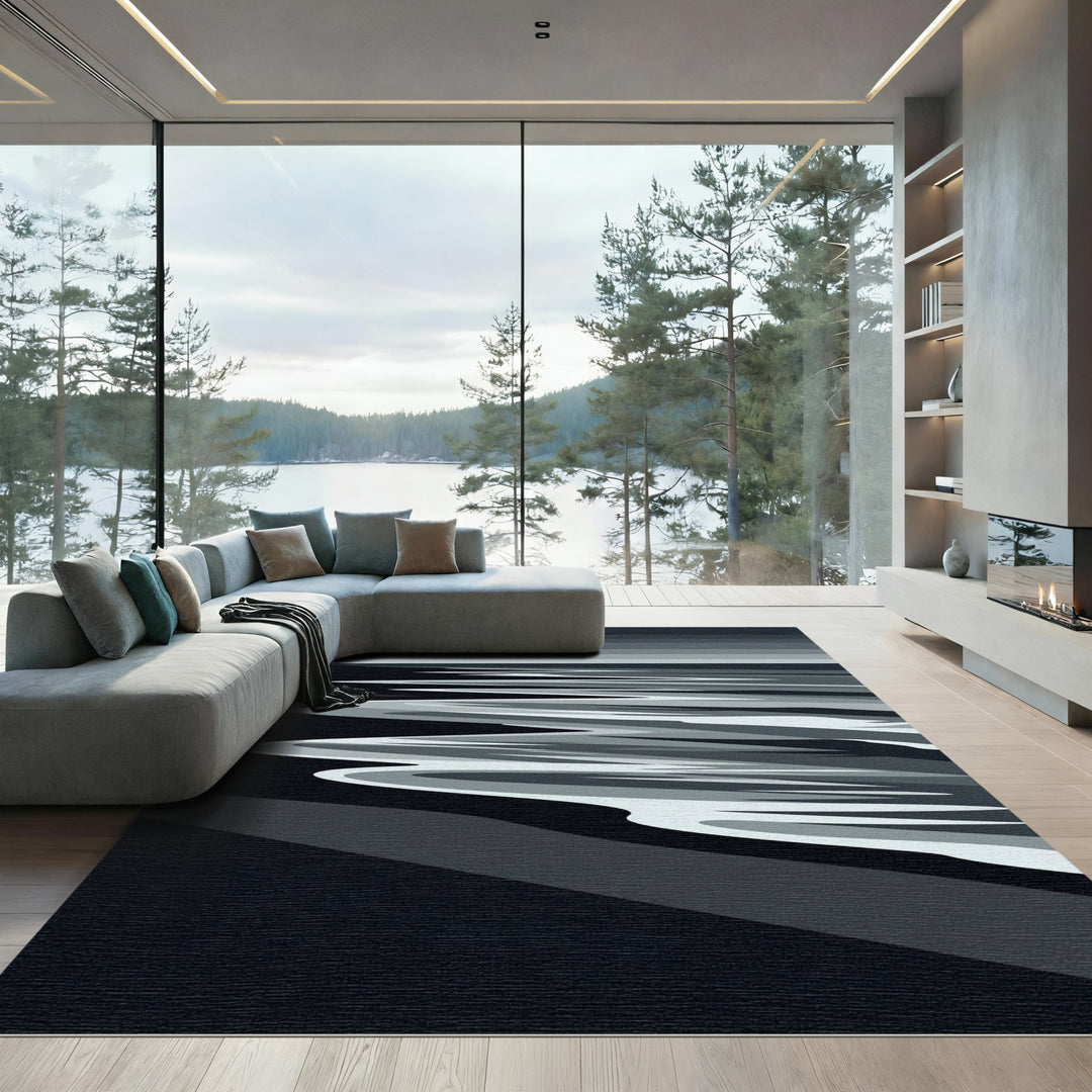 Monochromatic Wavy Abstract Landscape Rug