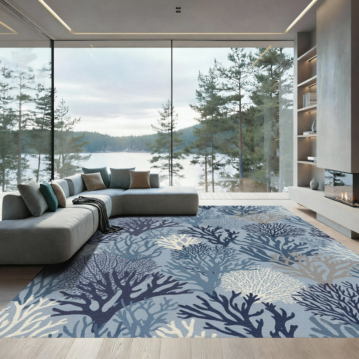 Deep Blue Coral Reef Collection Rug