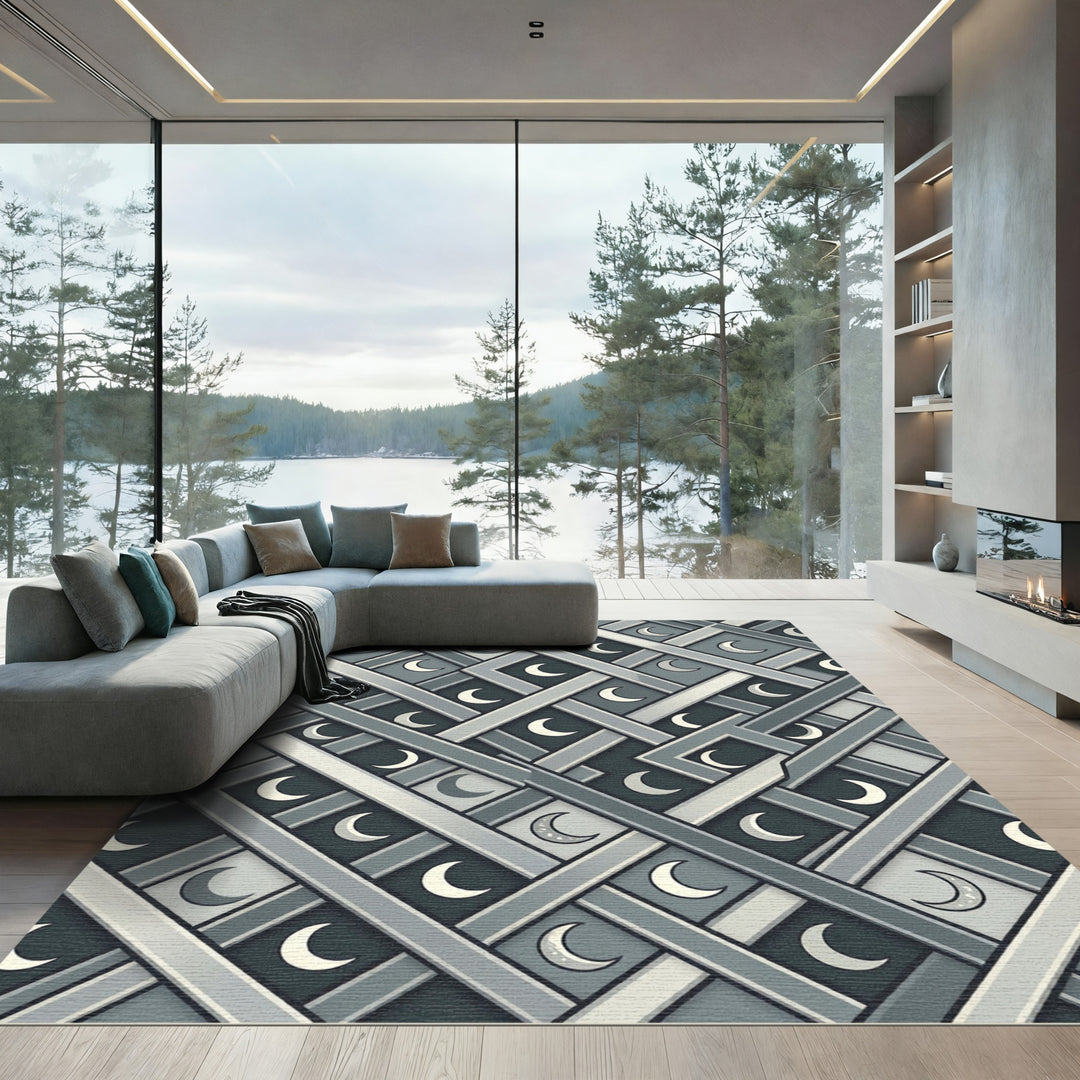 Gray Interlocking Crescent Moon Rug