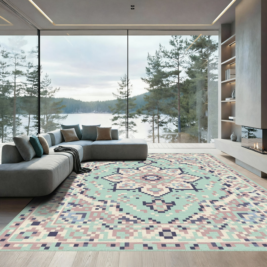 Mellow Mint Floral Medallion Rug