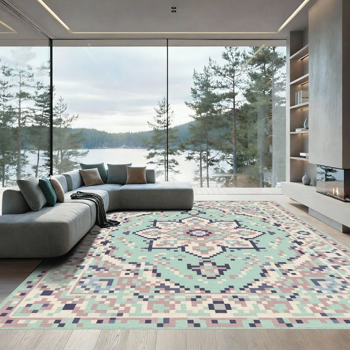 Mellow Mint Floral Medallion Rug