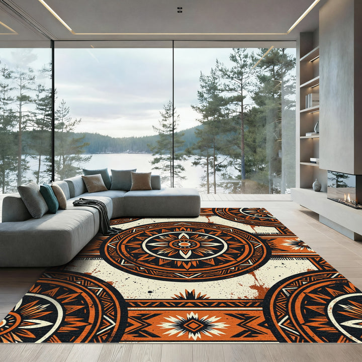 Tribal Sunburst Orange Medallion Rug