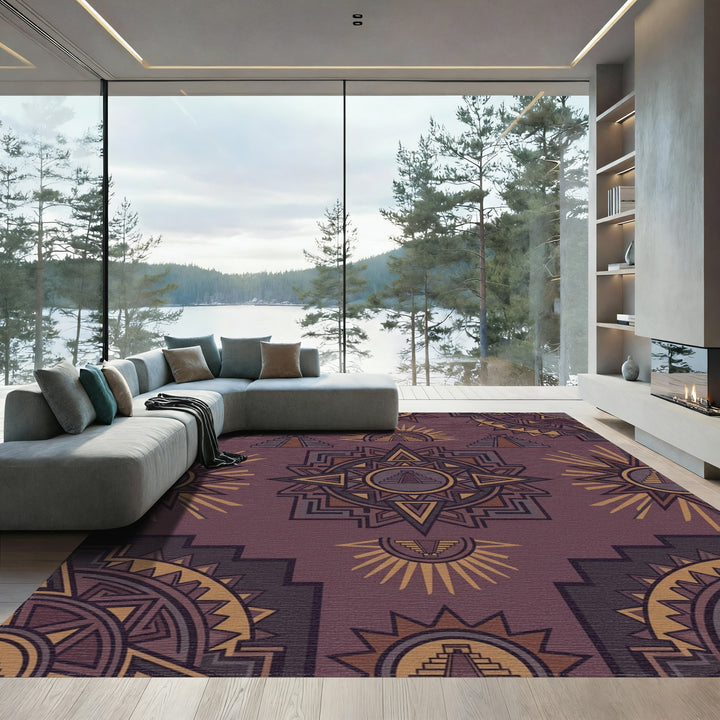Rich Plum Sun Pyramid Geometric Art Rug