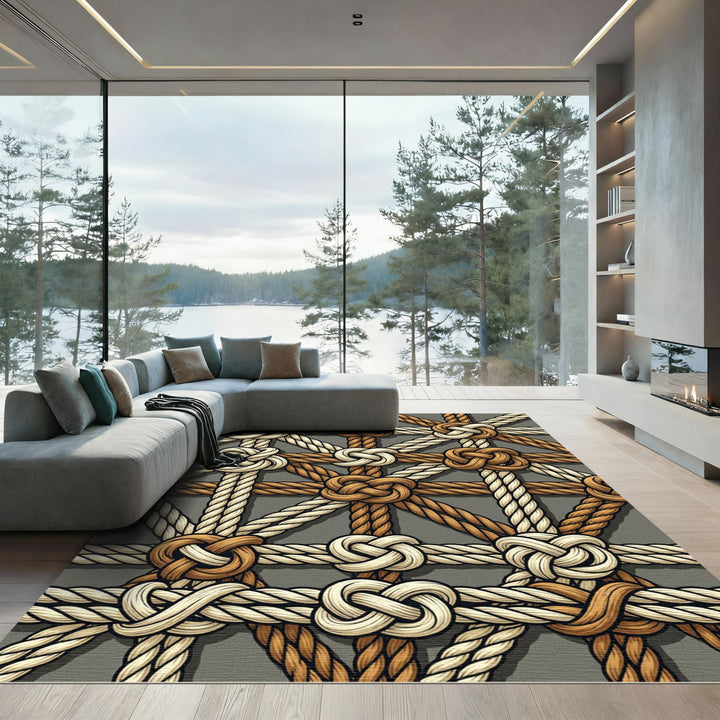 Nautical Knotwork Beige Brown Overlay Rug