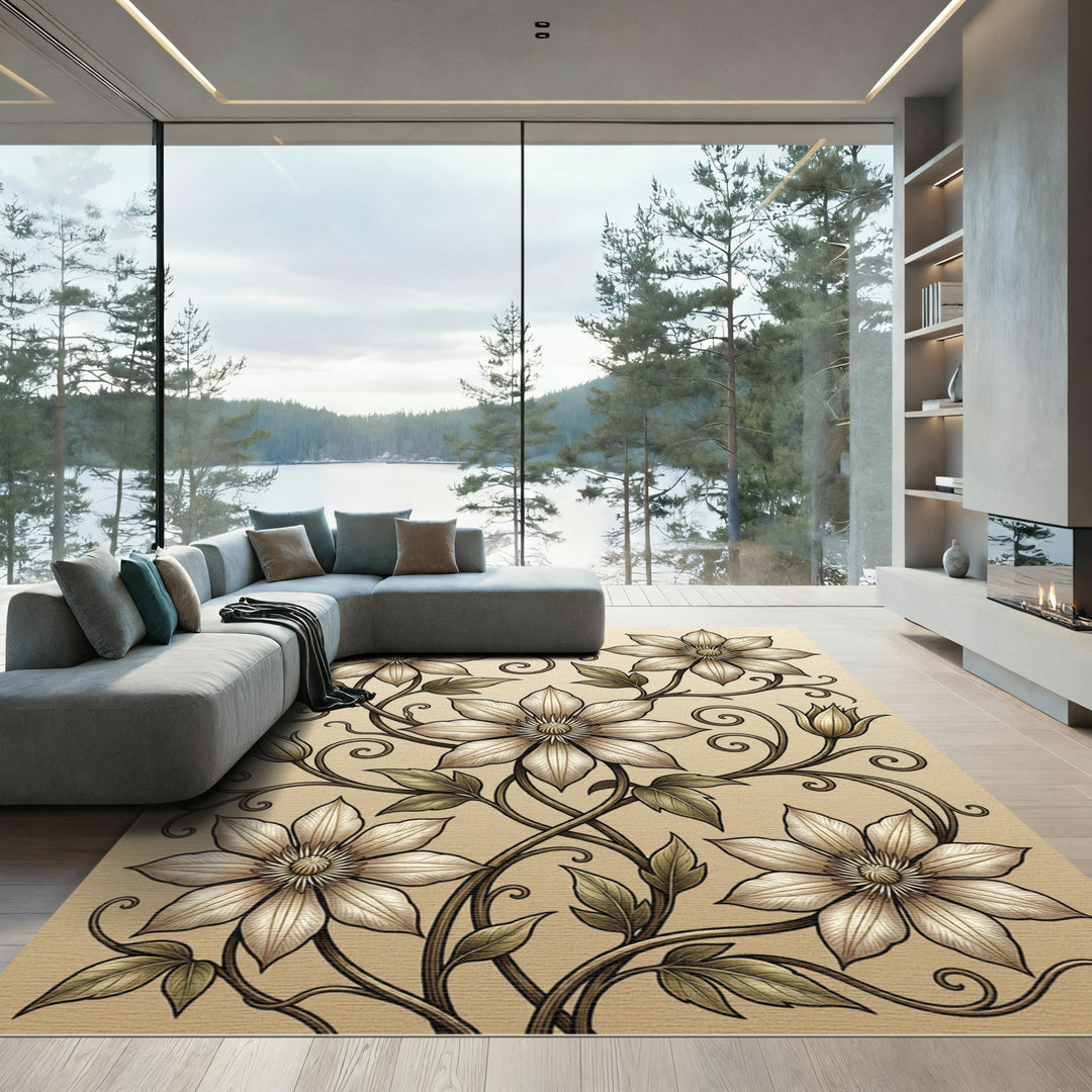 Antique Ivory Blossom Scrollwork Rug