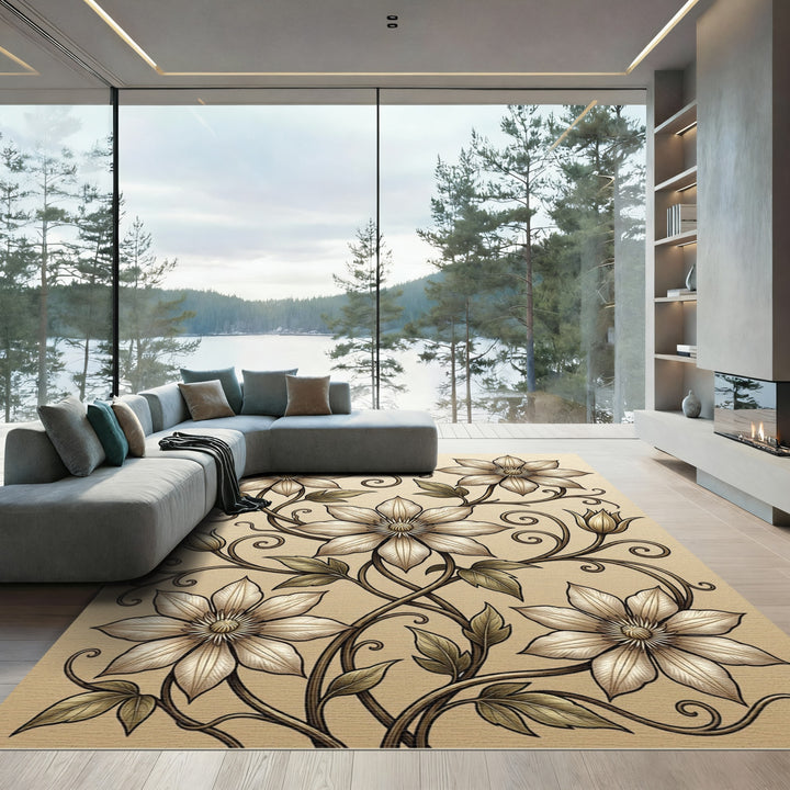 Antique Ivory Blossom Scrollwork Rug