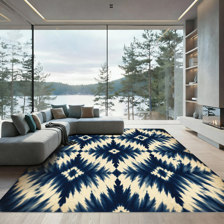 Navy Blue Diamond Tie Dye Rug