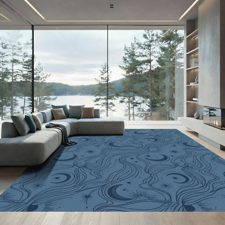 Mystical Celestial Moon Star Swirls Rug