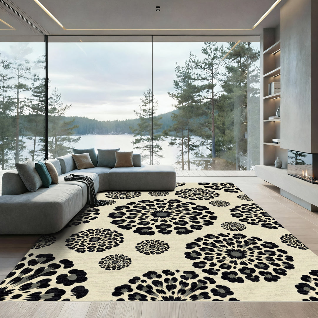 Exotic Black Animal Spot Mandala Rug