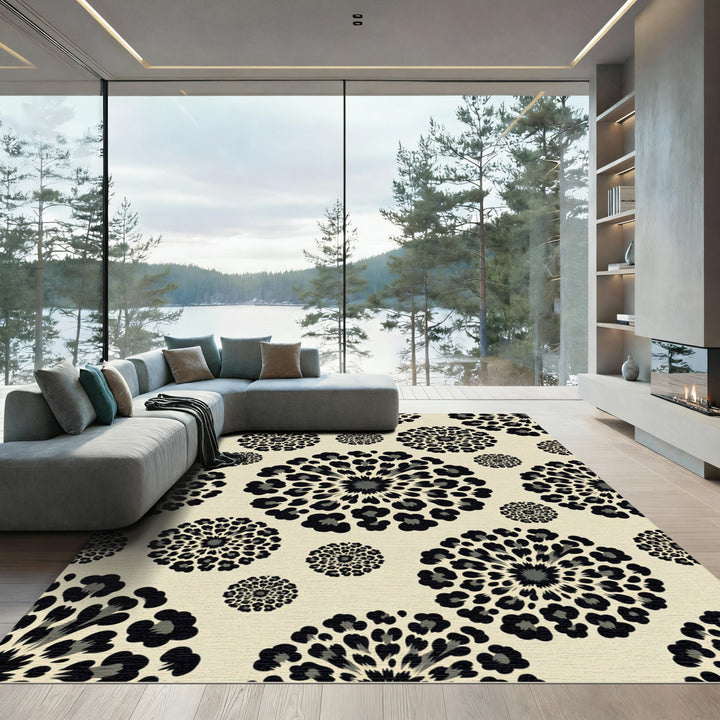 Exotic Black Animal Spot Mandala Rug