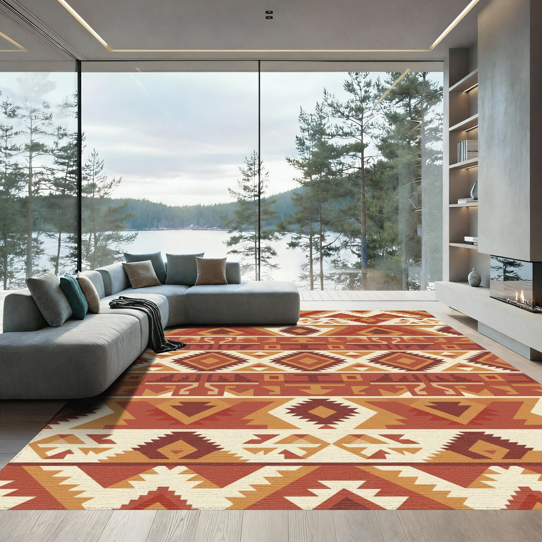 Terracotta Geometric Tribal Stripes Rug