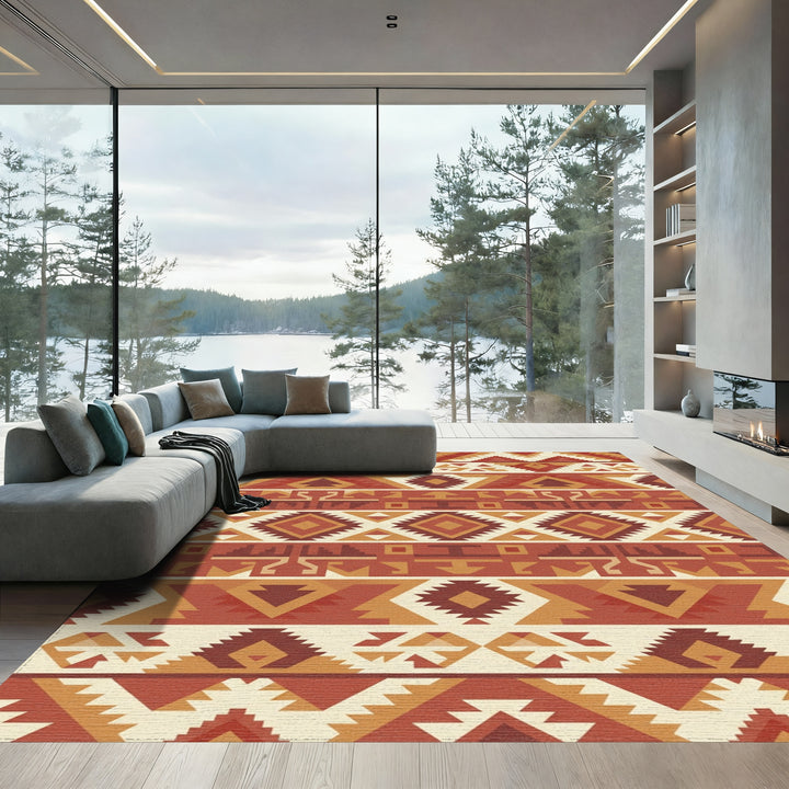 Terracotta Geometric Tribal Stripes Rug