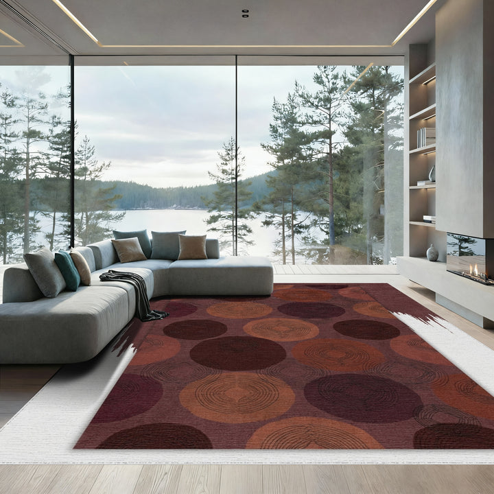 Rich Plum Rustic Circles Medallion Rug