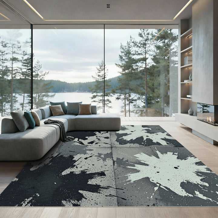 Abstract Monochrome Splatter Grunge Rug