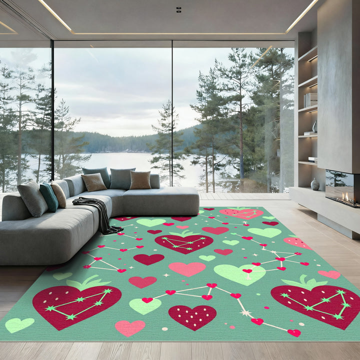 Whimsical Strawberry Constellation Hearts Rug