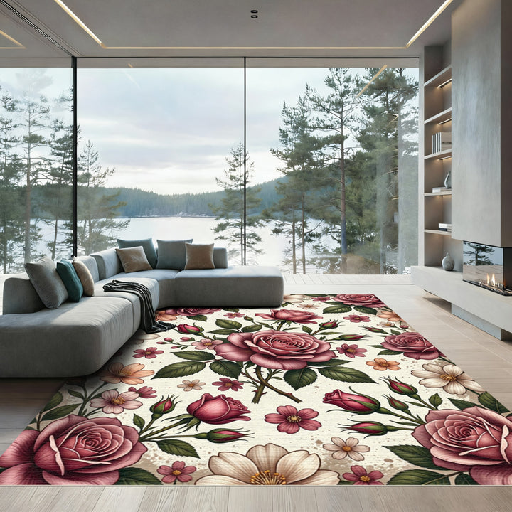 Vintage Rose Garden Floral Rug