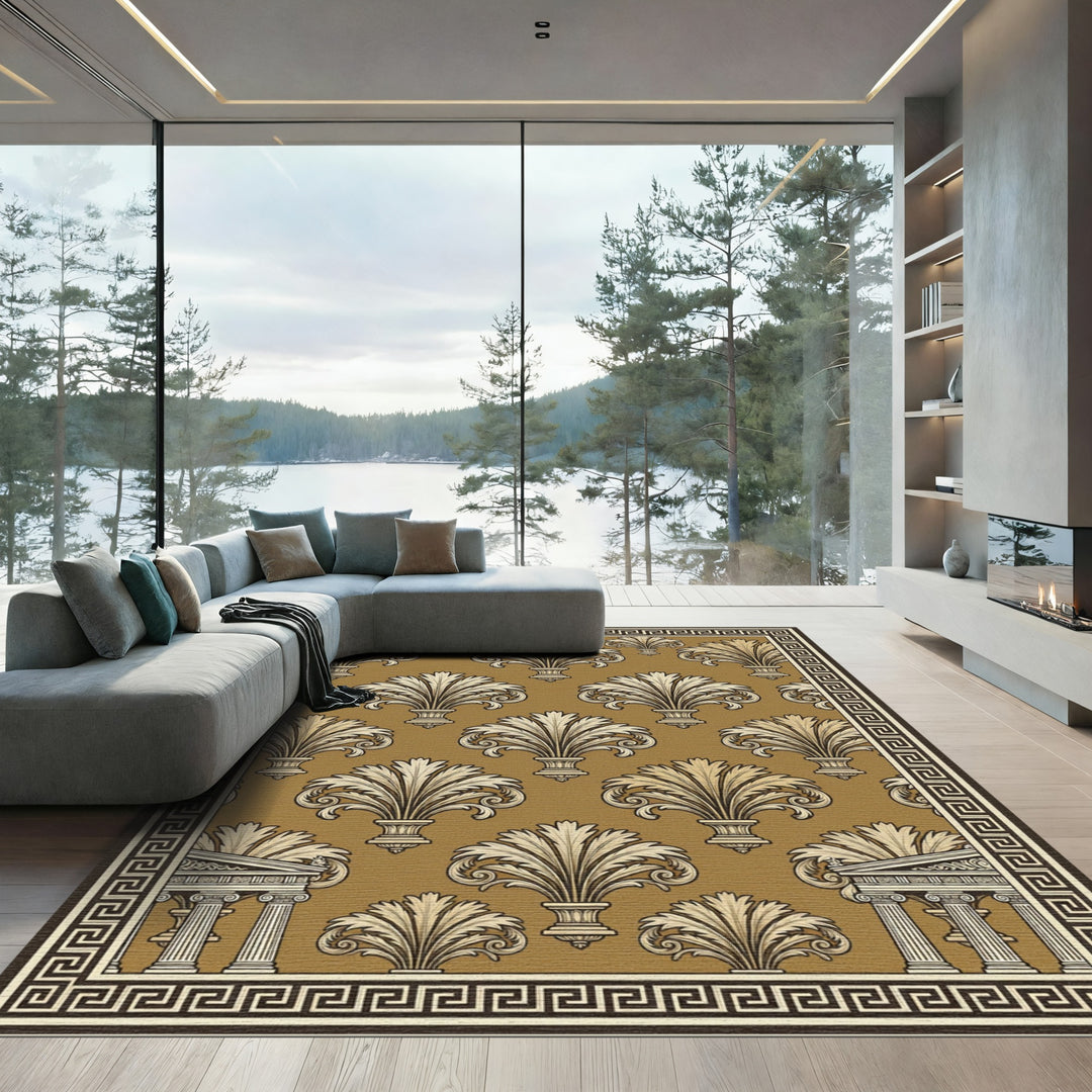 Classic Gold Acanthus Column Border Rug
