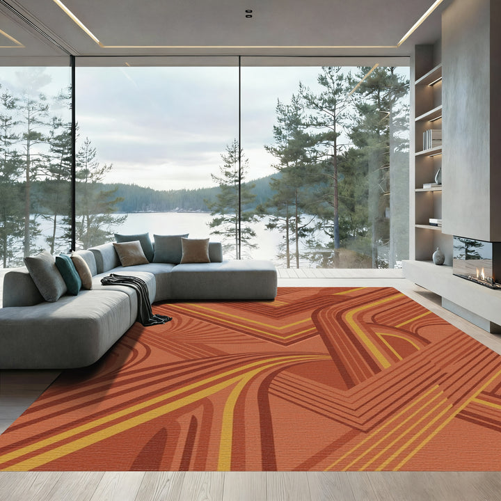 Earthy Terracotta Ribbon Arc Rug
