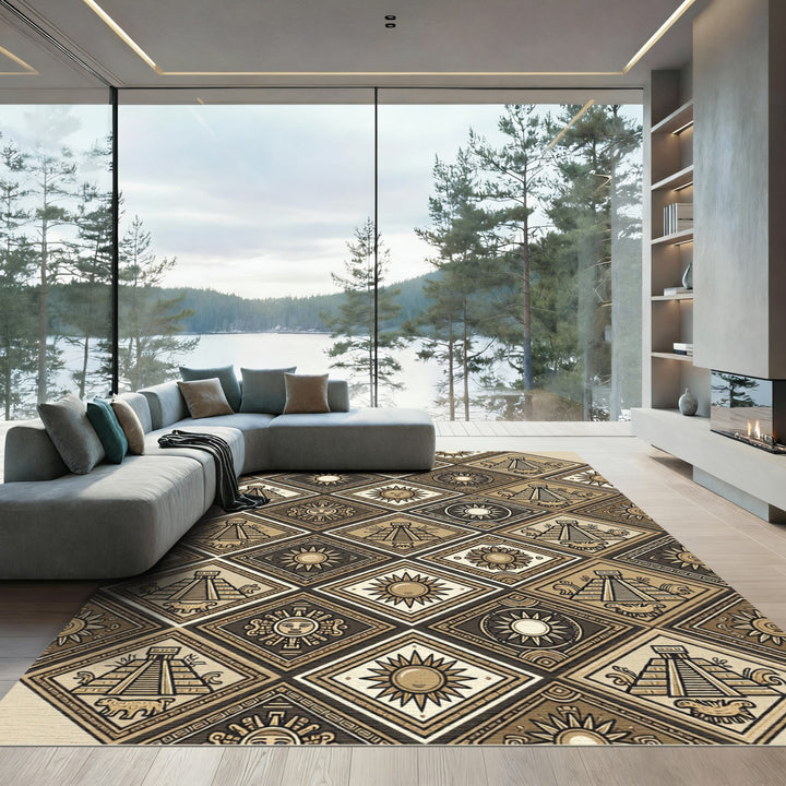 Ancient Mayan Sun and Pyramid Rug