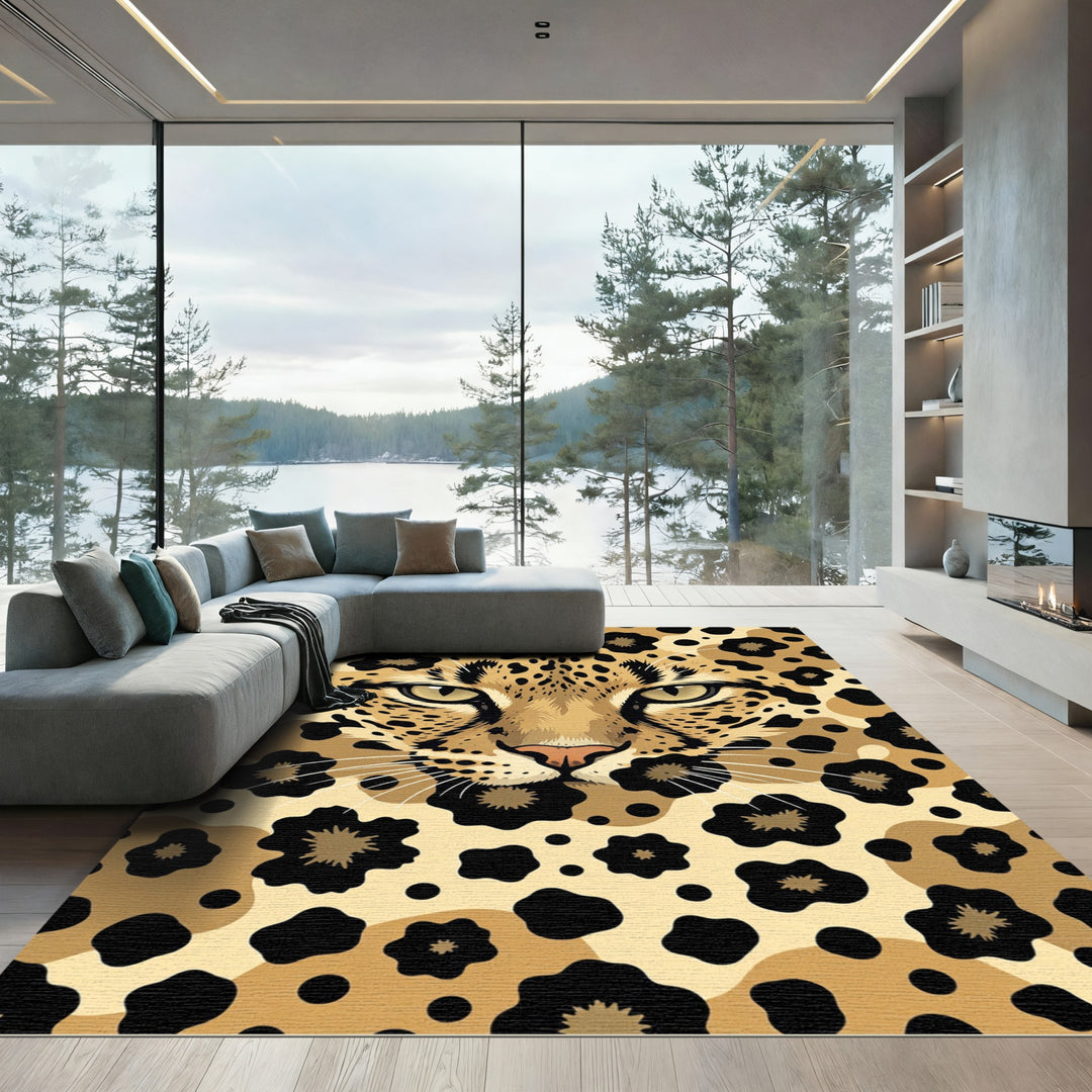 Leopard Golden Furred Feline Spot Rug