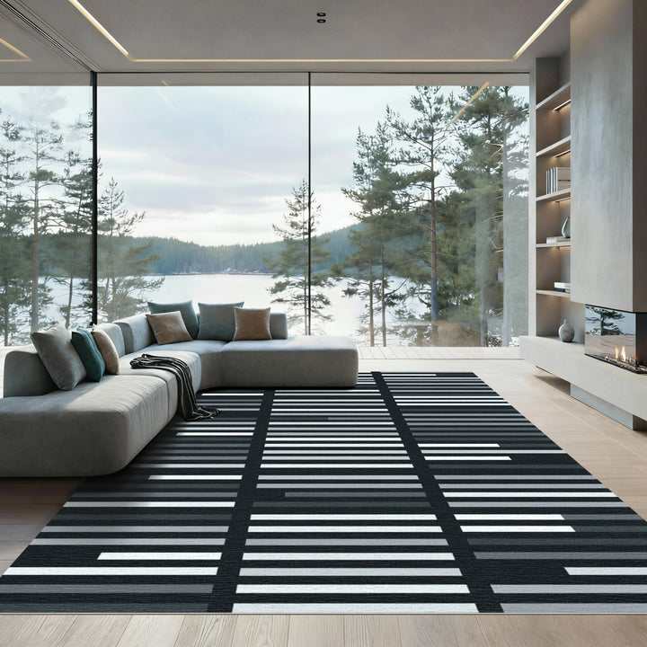 Grayscale Geometric Bar Lines Rug
