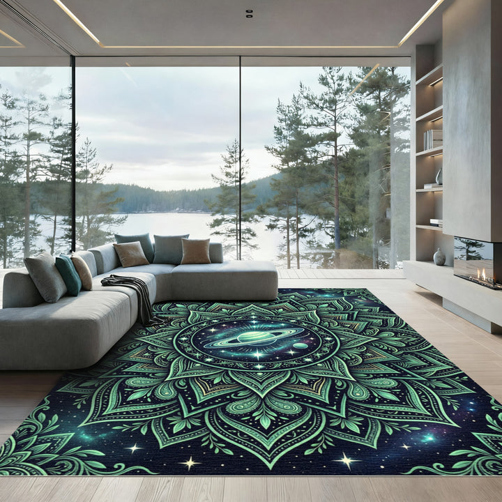 Emerald Nebula Cosmic Mandala Rug
