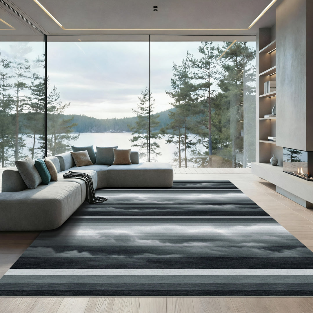 Moody Gray Stormy Sky Stripes Rug