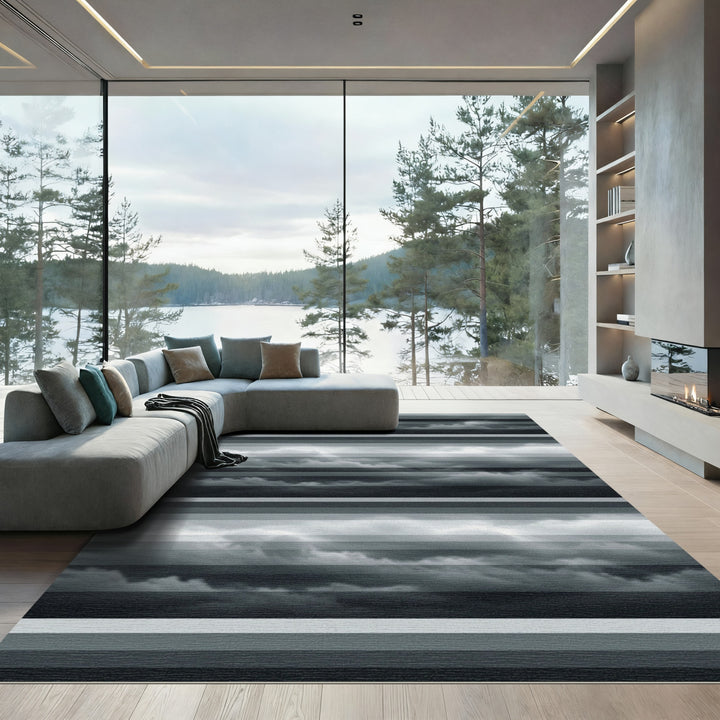 Moody Gray Stormy Sky Stripes Rug