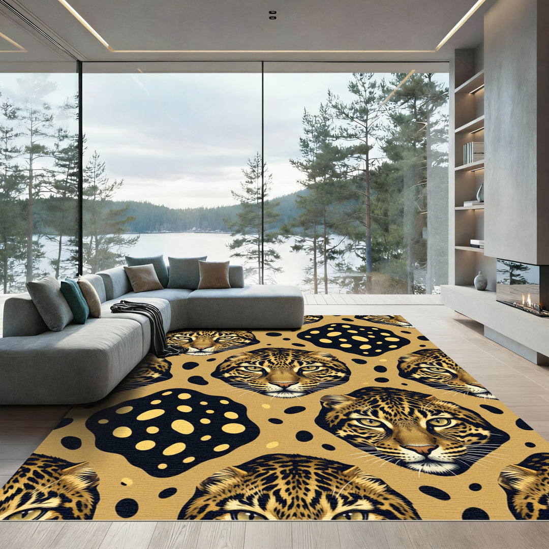 Golden Leopard Spots Abstract Rug