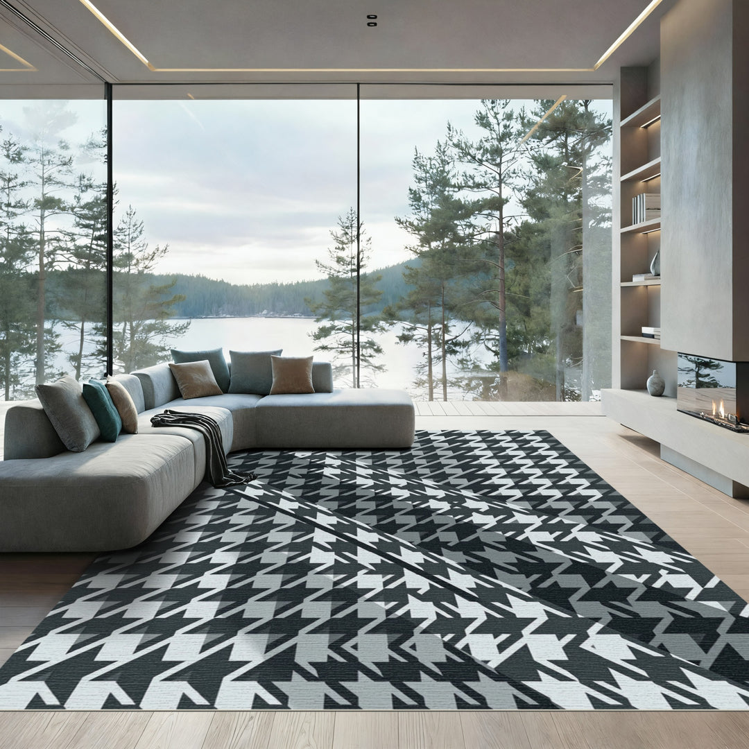 Houndstooth Geometric Gray Rug
