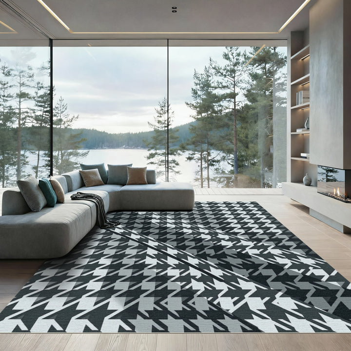 Houndstooth Geometric Gray Rug