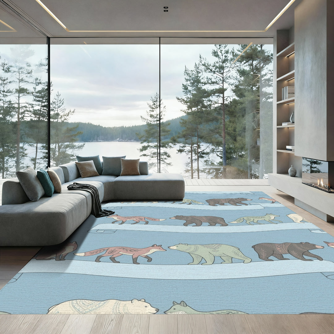 Whimsical Woodland Animals On Ribbons Rug
