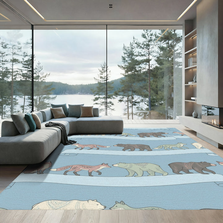 Whimsical Woodland Animals On Ribbons Rug