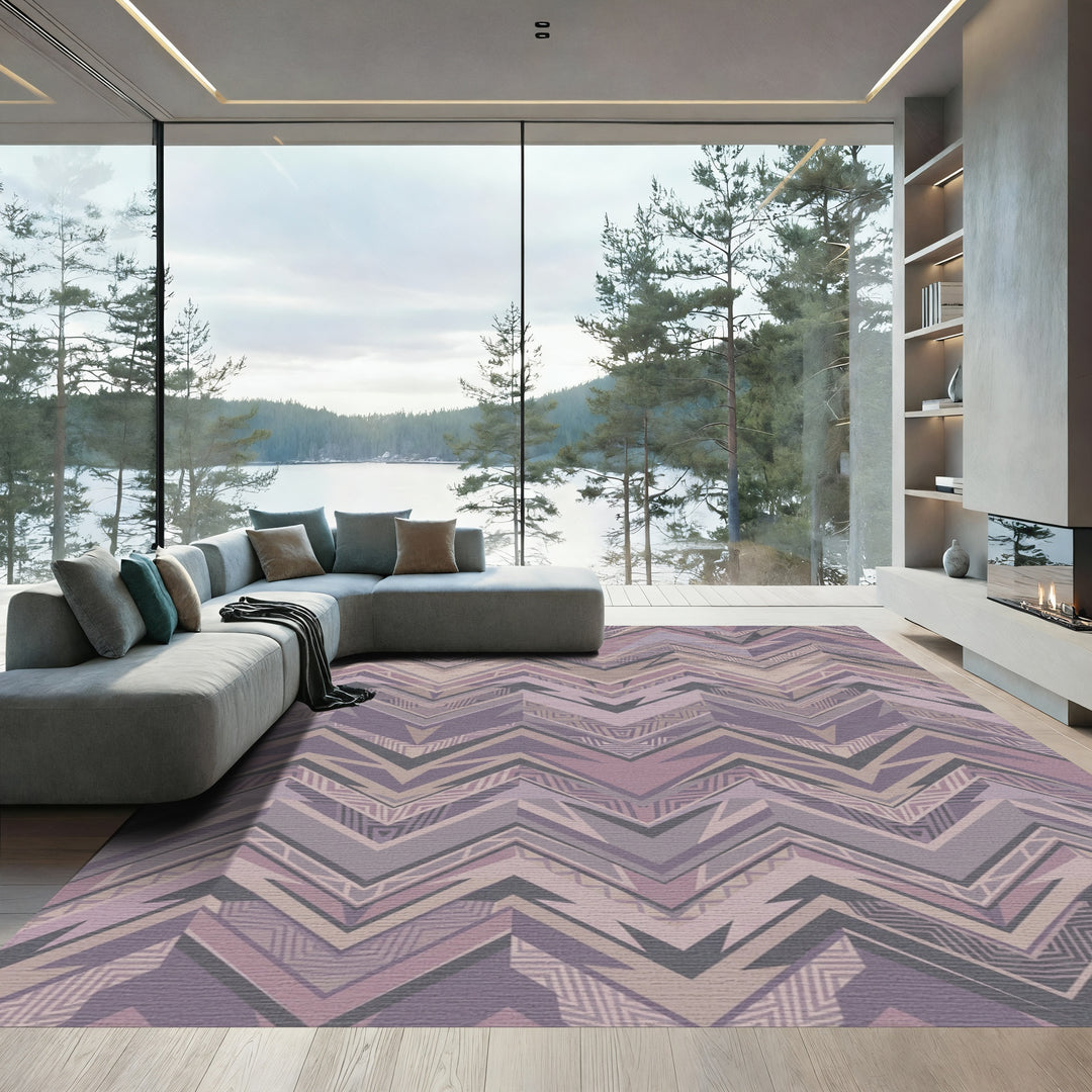 Neutral Purple Aztec Chevron Zigzag Rug