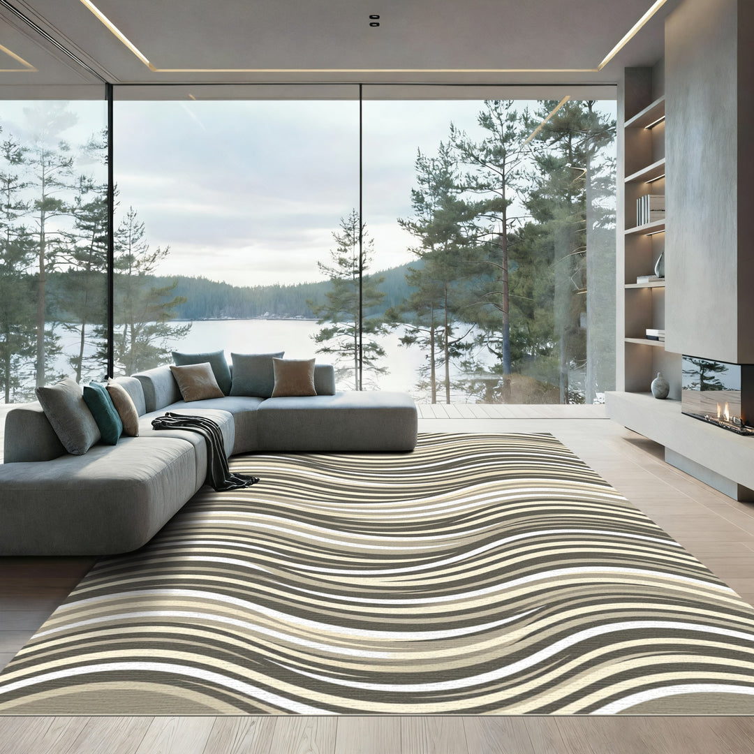 Neutral Tone Wavy Stripe Rug