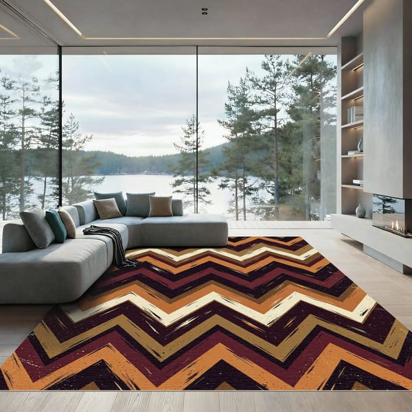 Retro Chevron Rug With Earthy Tones Rug